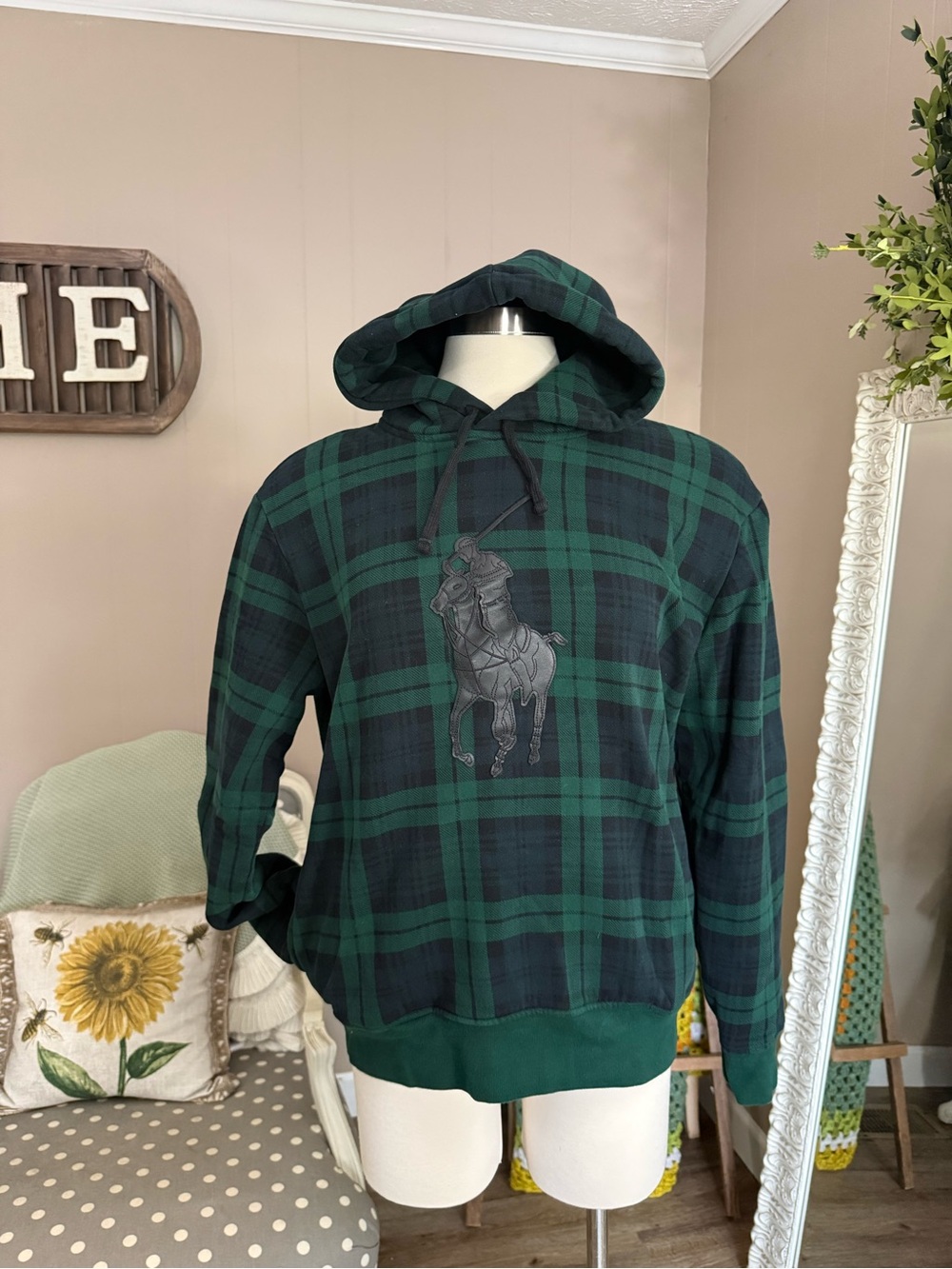 Polo Ralph Lauren • Leather Pony Tartan Plaid Hoodie - Picture 14 of 16